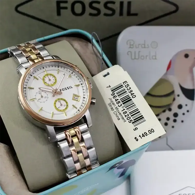 Fossil Boyfriend Tri- tone Silver Dial Ladies Watch- ES3840